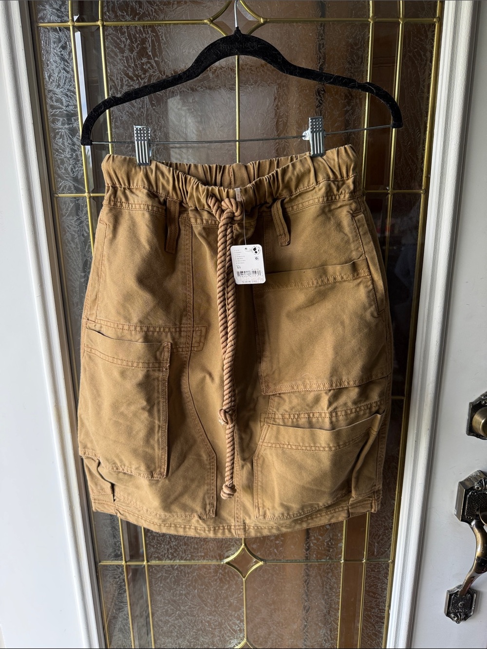 Free People Tan Utility CARMEN Midi CARGO Skirt with Rope Drawstring